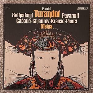 Puccini Sutherland Turandot Pavarotti Mehta Krause Pears Lp 3 Record Box Set